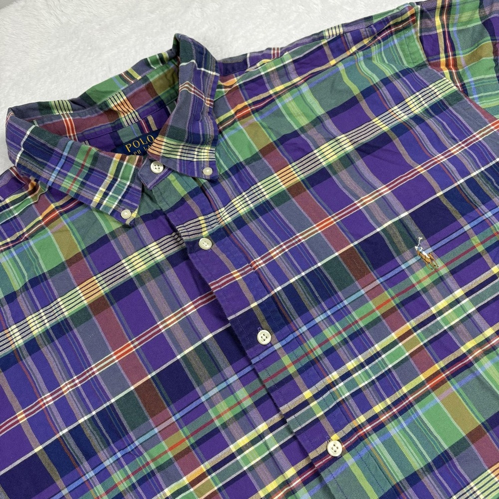 Polo Ralph Lauren Shirt Mens 3XLT Purple Plaid Long Sleeve Button-Up Cotton